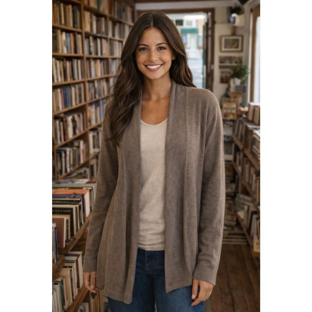89th And Madison Taupe Knit Cardigan Open Front PS Quiet Luxury Capsule Neutral